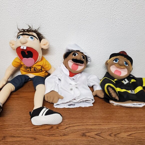 Plush Hand Puppets - Lot of 3 - Boy, Chef and Fireman - Various Brands - Picture 1 of 12